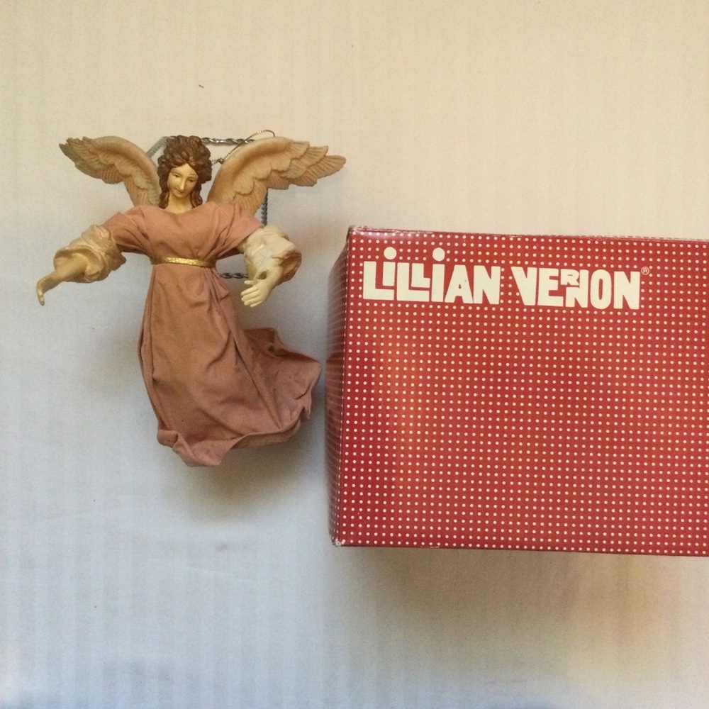 Vintage Lillian Vernon Peach Herald Angel Ornament